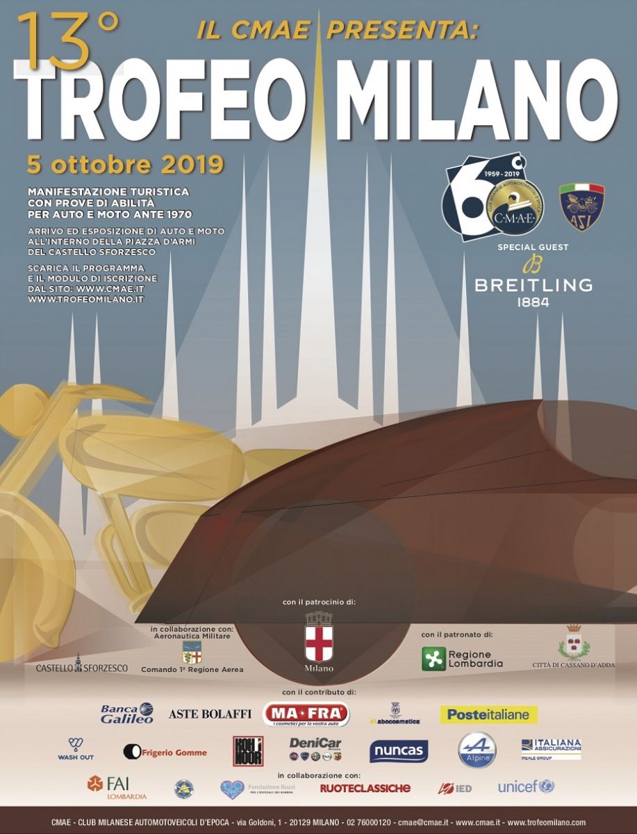 Le auto e moto d’epoca del Trofeo Milano pronte per una nuova sfilata al Castello Sforzesco. Al via la 13ˆedizione organizzata dal CMAE