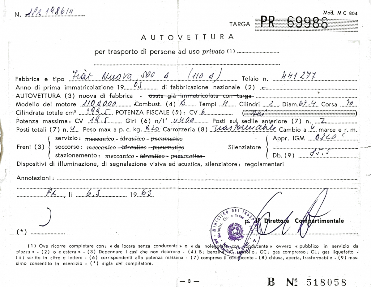 FIAT 500 D trasformabile 1963   